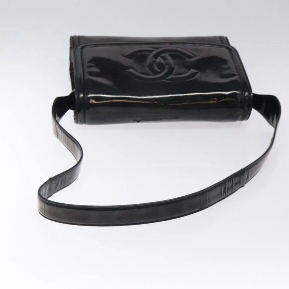 CHANEL Shoulder Bag Enamel Black Gold CC Auth - Picture 6 of 16